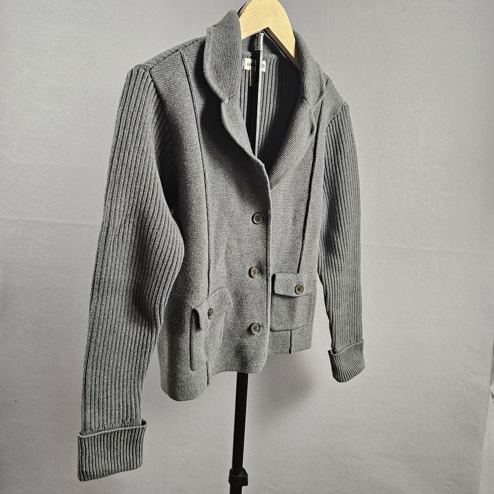 Lands End‎ Cardigan Blazer Ribbed Cotton Gray Petite M/P 10-12 - Picture 2 of 13